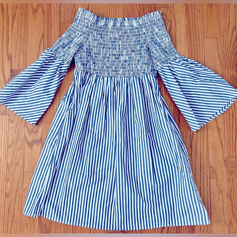 NWT Sanctuary Blue and White Striped Off Shoulder Dress Retro